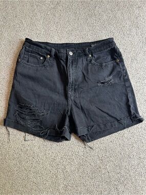 Black Distressed Women's Denim Shorts - Casual Everyday Mom Jeans